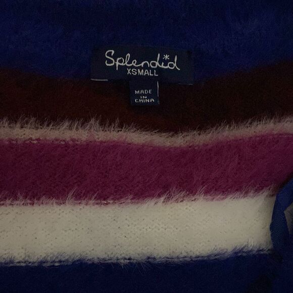 Splendid Multicolor Striped Fuzzy Eyelash Soft V-Neck Sweater size XS - Picture 9 of 11